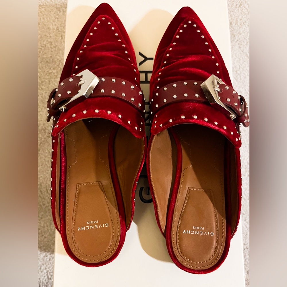 GIVENCHY rouge velvet loafer/mules